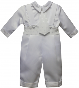 BOYS CRHISTENING JUMPER SUIT W/ FINE CROSSES ON WAIST